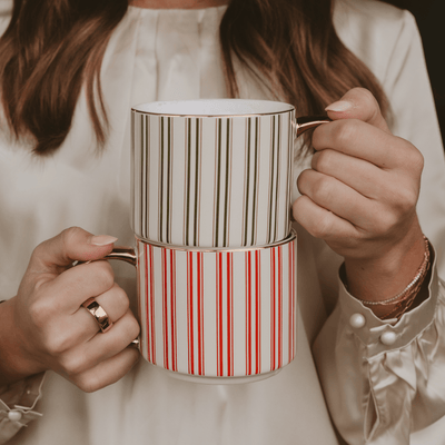 Red Stripe 14oz. Gold Handle Coffee Mug - Sweet Water Decor - Coffee Mugs