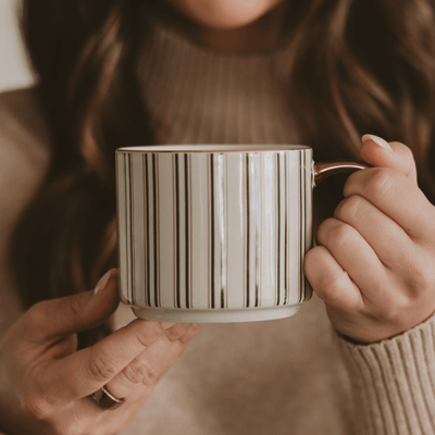 Green Stripe 14oz. Gold Handle Coffee Mug - Sweet Water Decor - Coffee Mugs