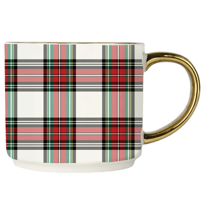 White Plaid 14oz. Gold Handle Coffee Mug - Sweet Water Decor - Coffee Mugs