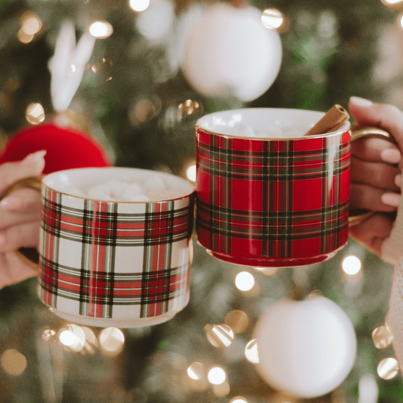 White Plaid 14oz. Gold Handle Coffee Mug - Sweet Water Decor - Coffee Mugs