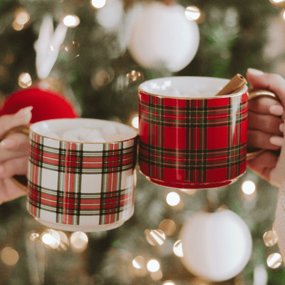White Plaid 14oz. Gold Handle Coffee Mug - Sweet Water Decor - Coffee Mugs