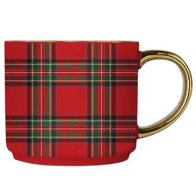 Red Plaid 14oz. Gold Handle Coffee Mug - Sweet Water Decor - Coffee Mugs