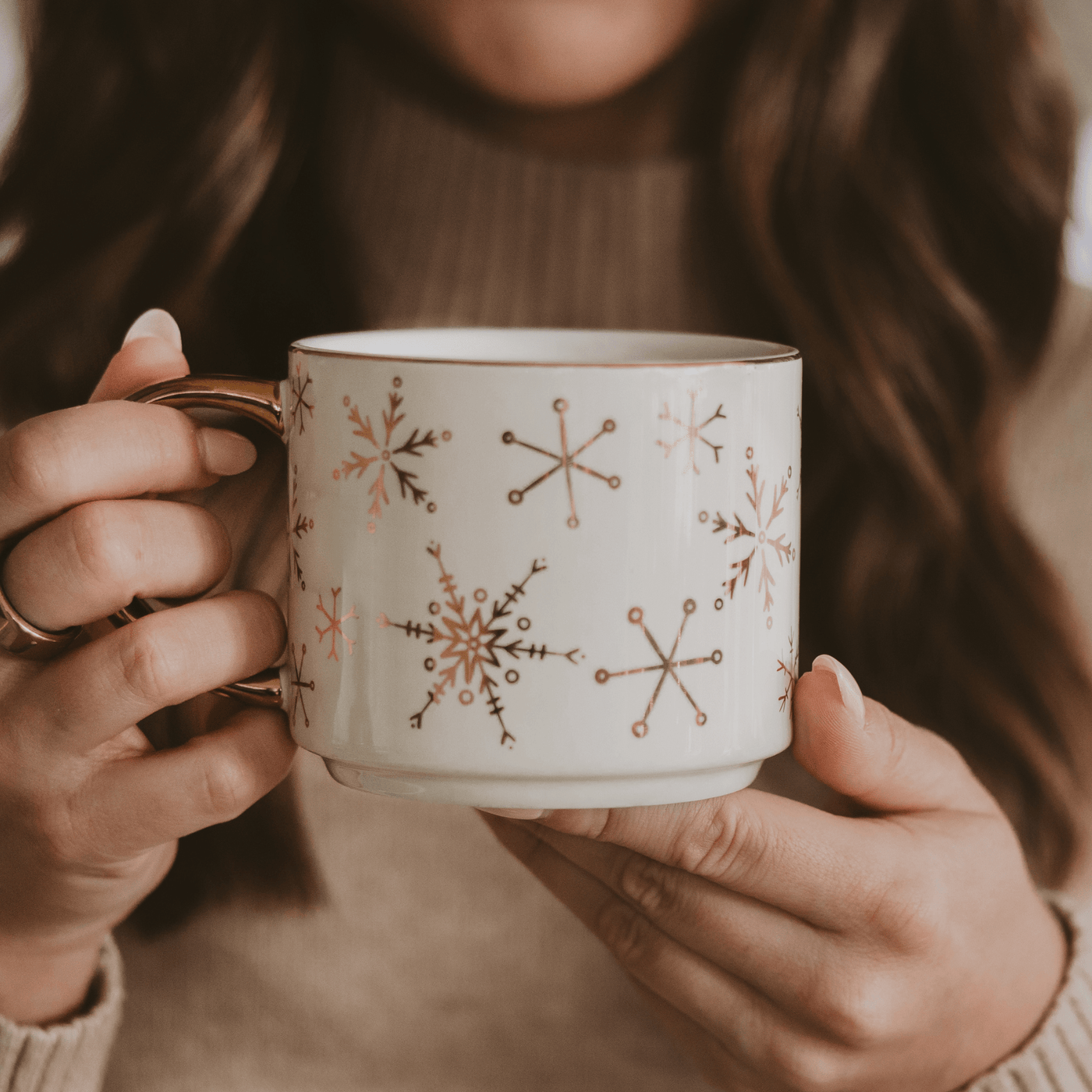 Gold Snowflakes 14oz. Gold Handle Coffee Mug - Sweet Water Decor - Coffee Mugs