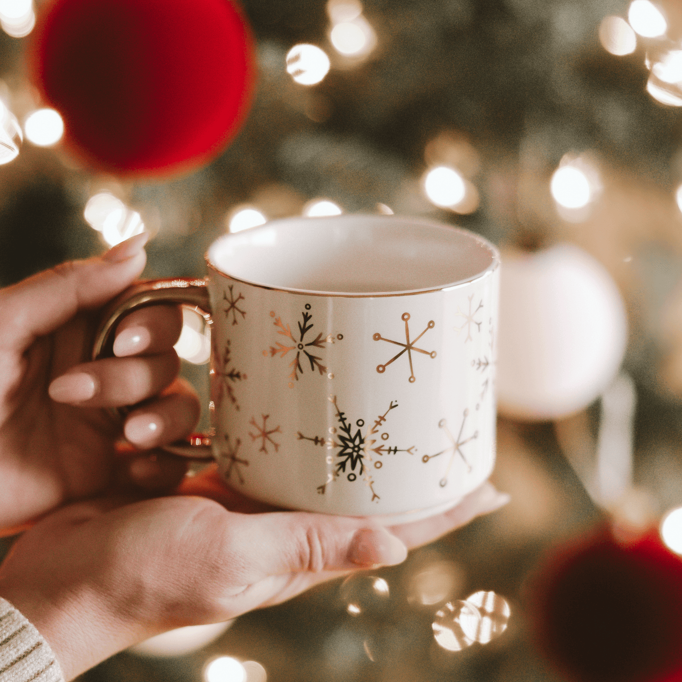 Gold Snowflakes 14oz. Gold Handle Coffee Mug - Sweet Water Decor - Coffee Mugs