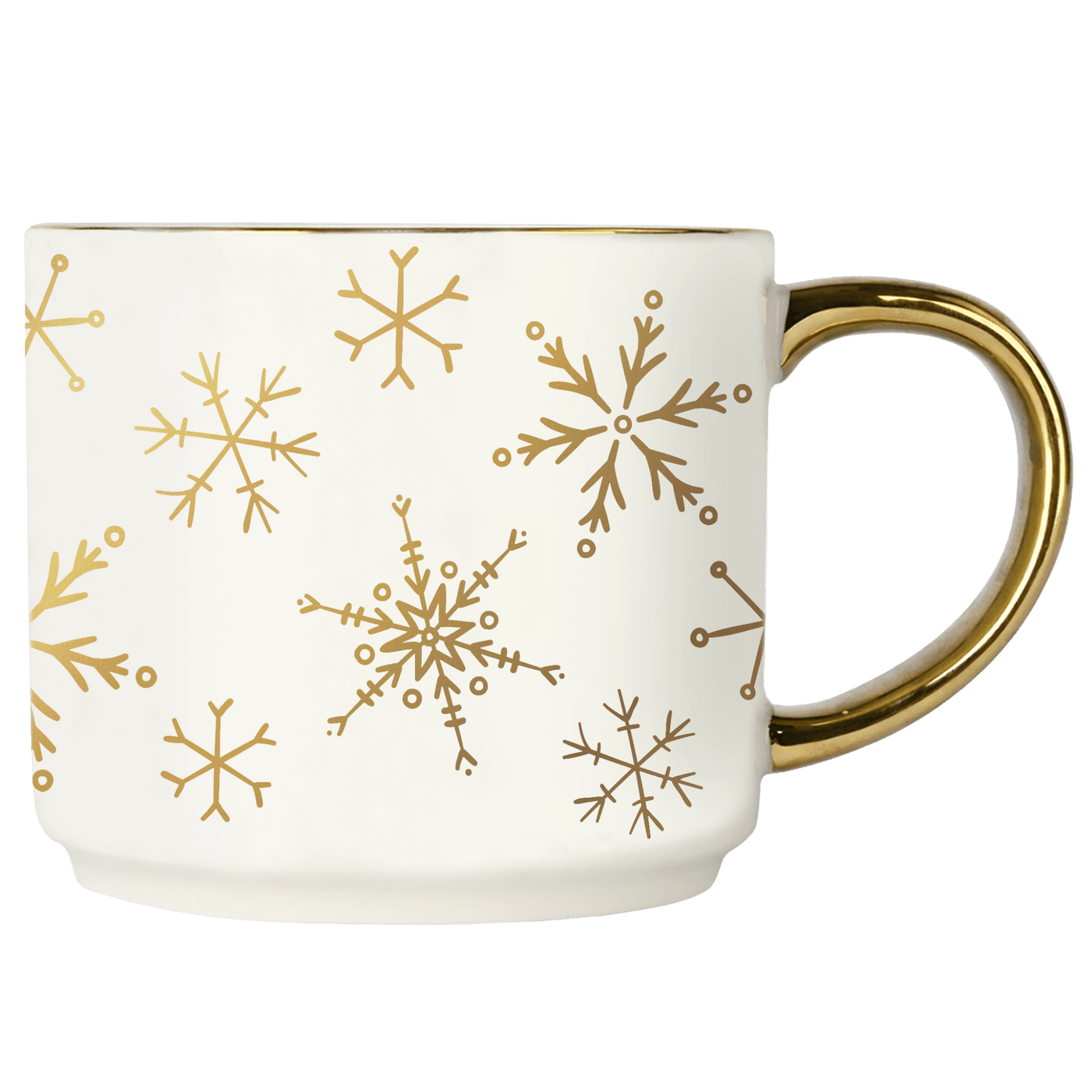 Gold Snowflakes 14oz. Gold Handle Coffee Mug - Sweet Water Decor - Coffee Mugs