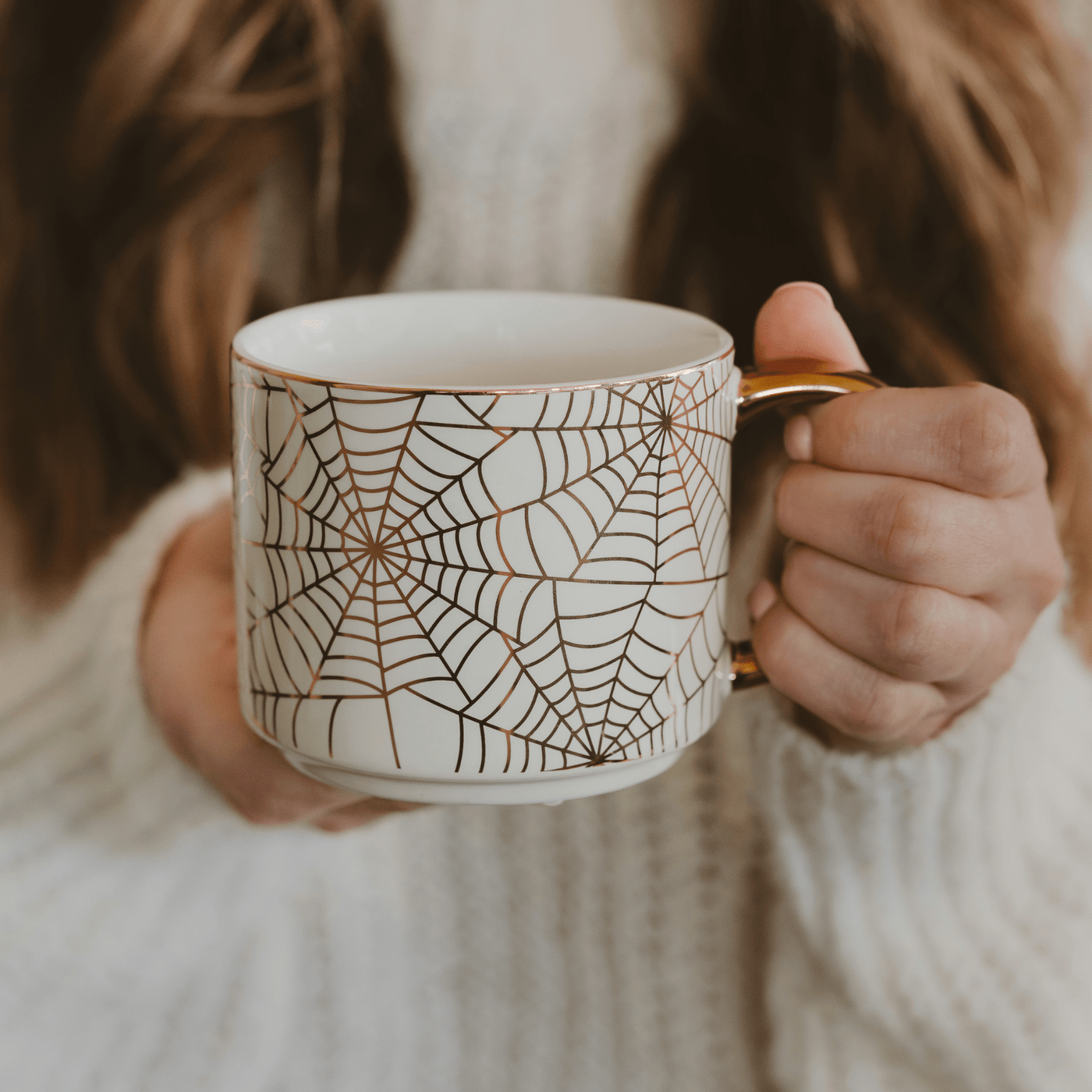 Spiderwebs 14oz. Gold Handle Coffee Mug - Sweet Water Decor - Coffee Mugs