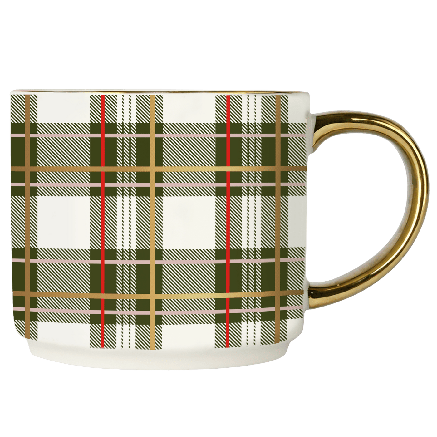 Green Plaid 14oz. Gold Handle Coffee Mug - Sweet Water Decor - Coffee Mugs