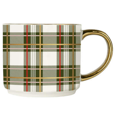 Green Plaid 14oz. Gold Handle Coffee Mug - Sweet Water Decor - Coffee Mugs
