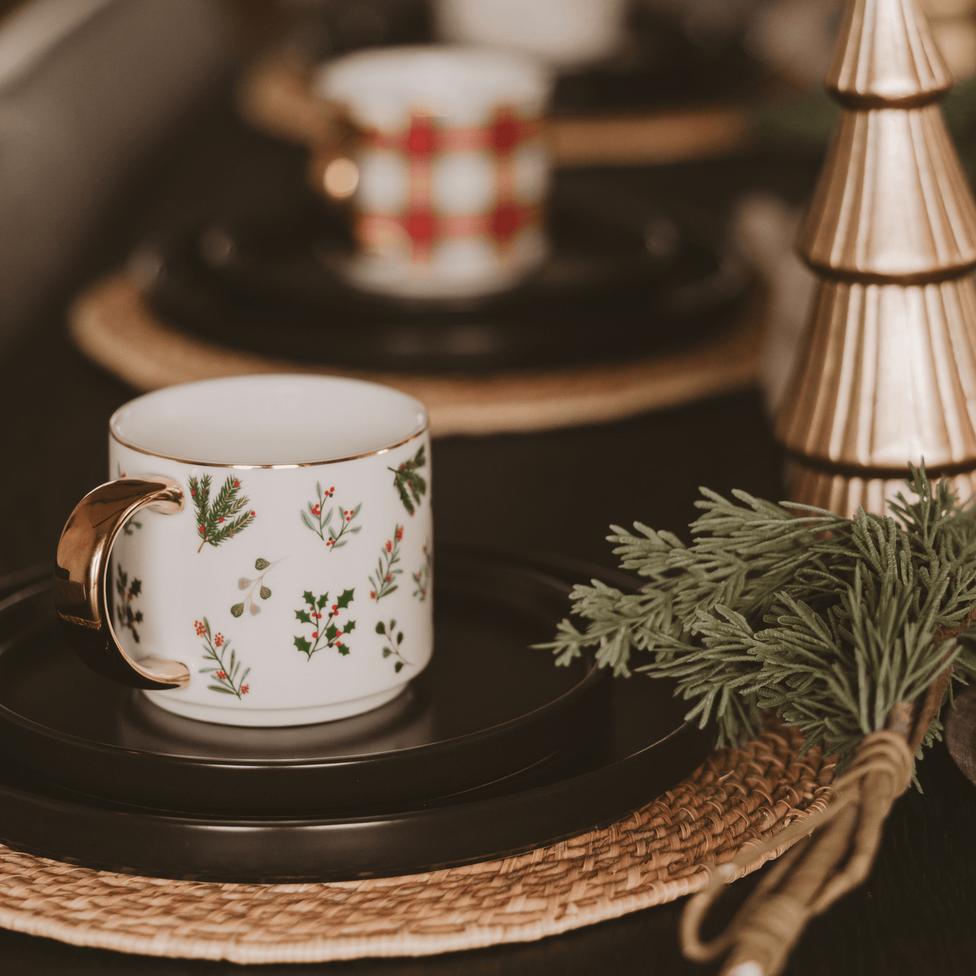 Holiday Greenery 14oz. Gold Handle Coffee Mug - Sweet Water Decor - Coffee Mugs