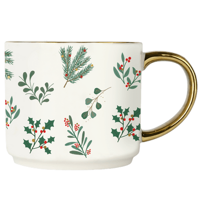 Holiday Greenery 14oz. Gold Handle Coffee Mug - Sweet Water Decor - Coffee Mugs