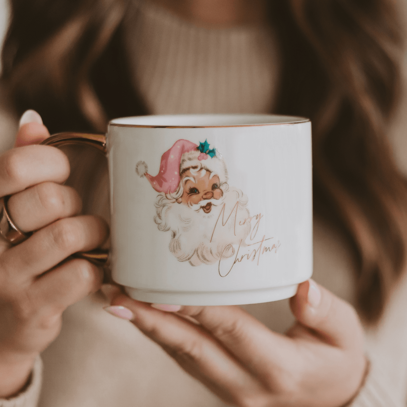Vintage Santa 14oz. Gold Handle Coffee Mug - Sweet Water Decor - Coffee Mugs