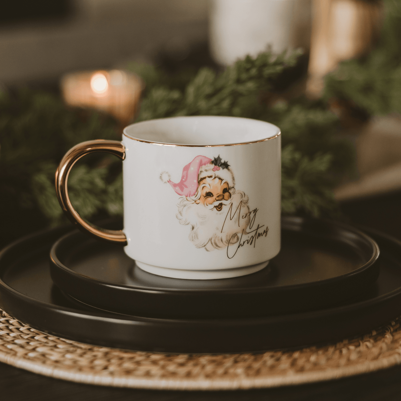 Vintage Santa 14oz. Gold Handle Coffee Mug - Sweet Water Decor - Coffee Mugs