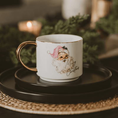 Vintage Santa 14oz. Gold Handle Coffee Mug - Sweet Water Decor - Coffee Mugs