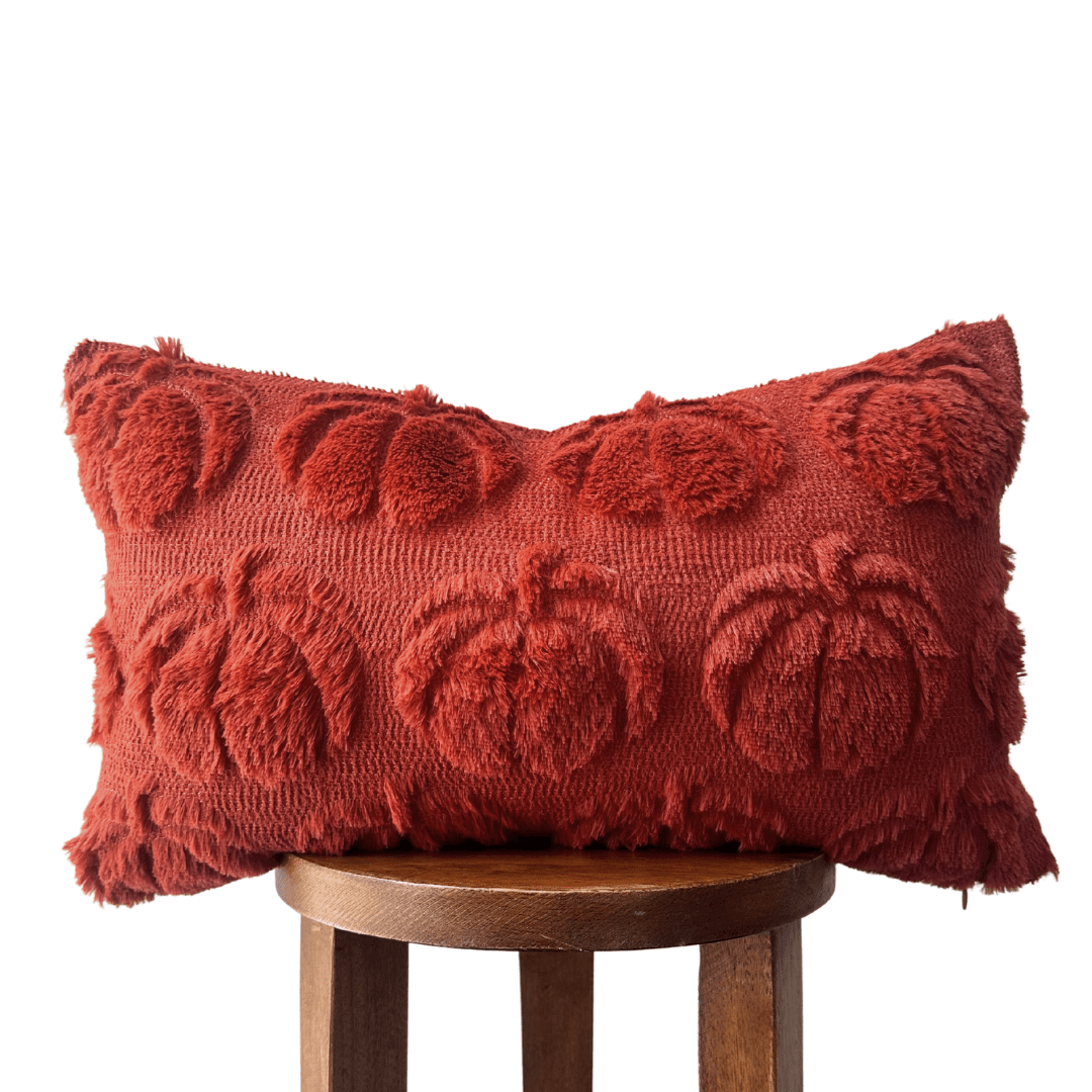Burnt Orange Pumpkin Lumbar Pillow Cover – 12x20" Faux Fur - Sweet Water Decor - pillow cover