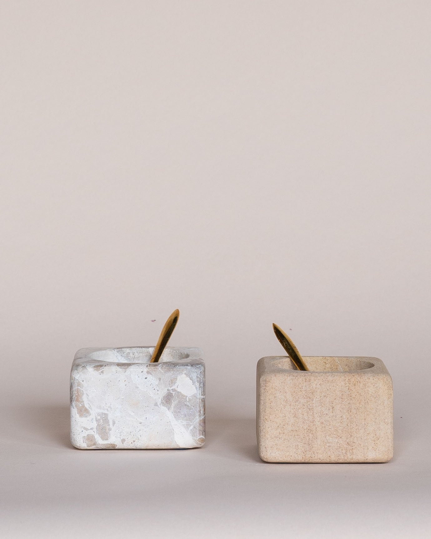 Sandstone Pinch Pots with Brass Spoons - Sweet Water Decor - marble bowl