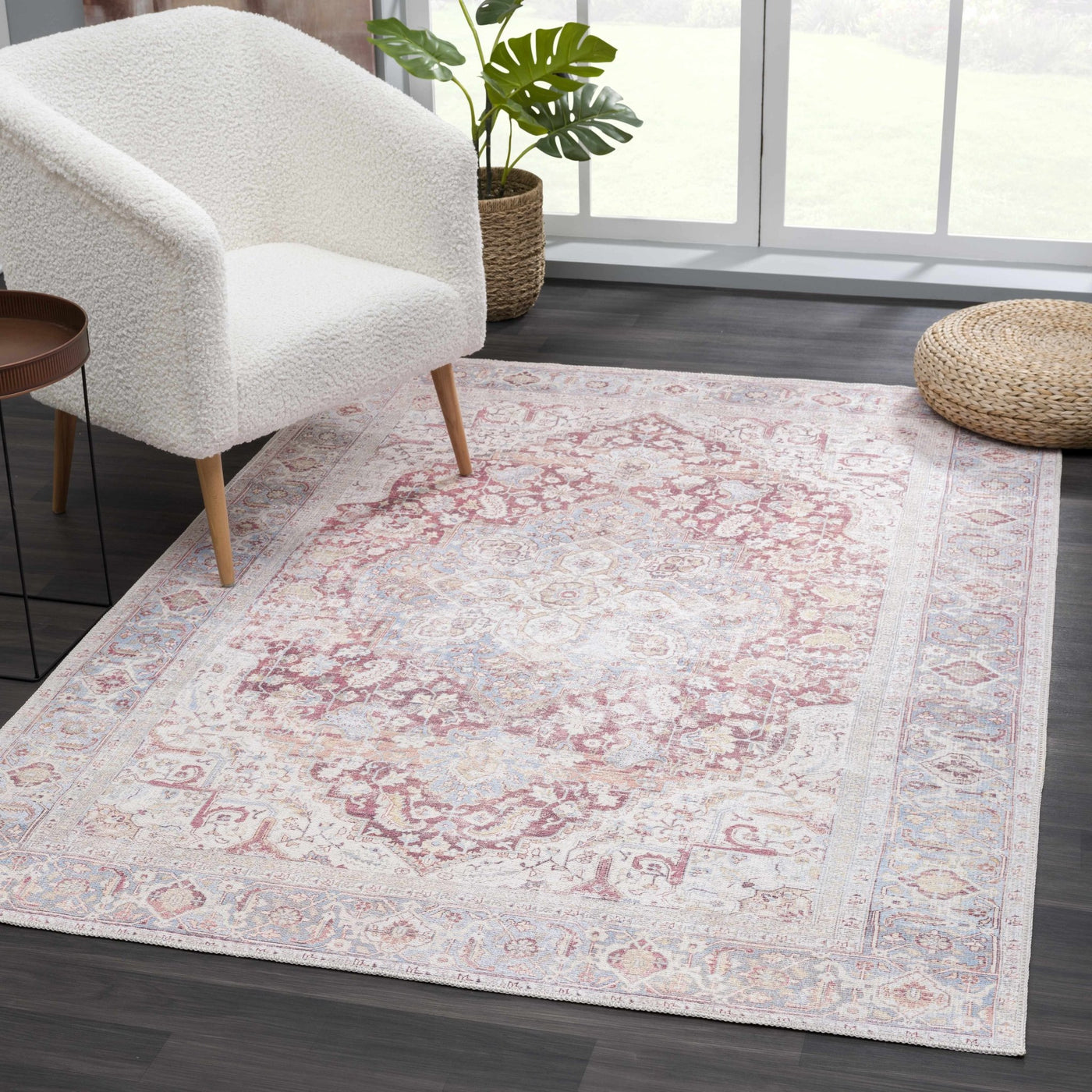 Cream Rust Leeston Vintage Washable Area Rug - Sweet Water Decor - Rugs