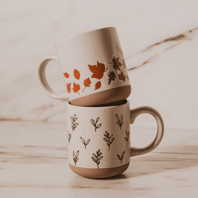 Orange Leaves 14oz. Cream Stoneware Coffee Mug - Sweet Water Decor - Coffee Mugs