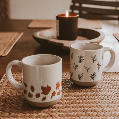 Orange Leaves 14oz. Cream Stoneware Coffee Mug - Sweet Water Decor - Coffee Mugs