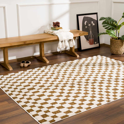 Lajos Brown Checkered Area Rug - Sweet Water Decor - Rugs