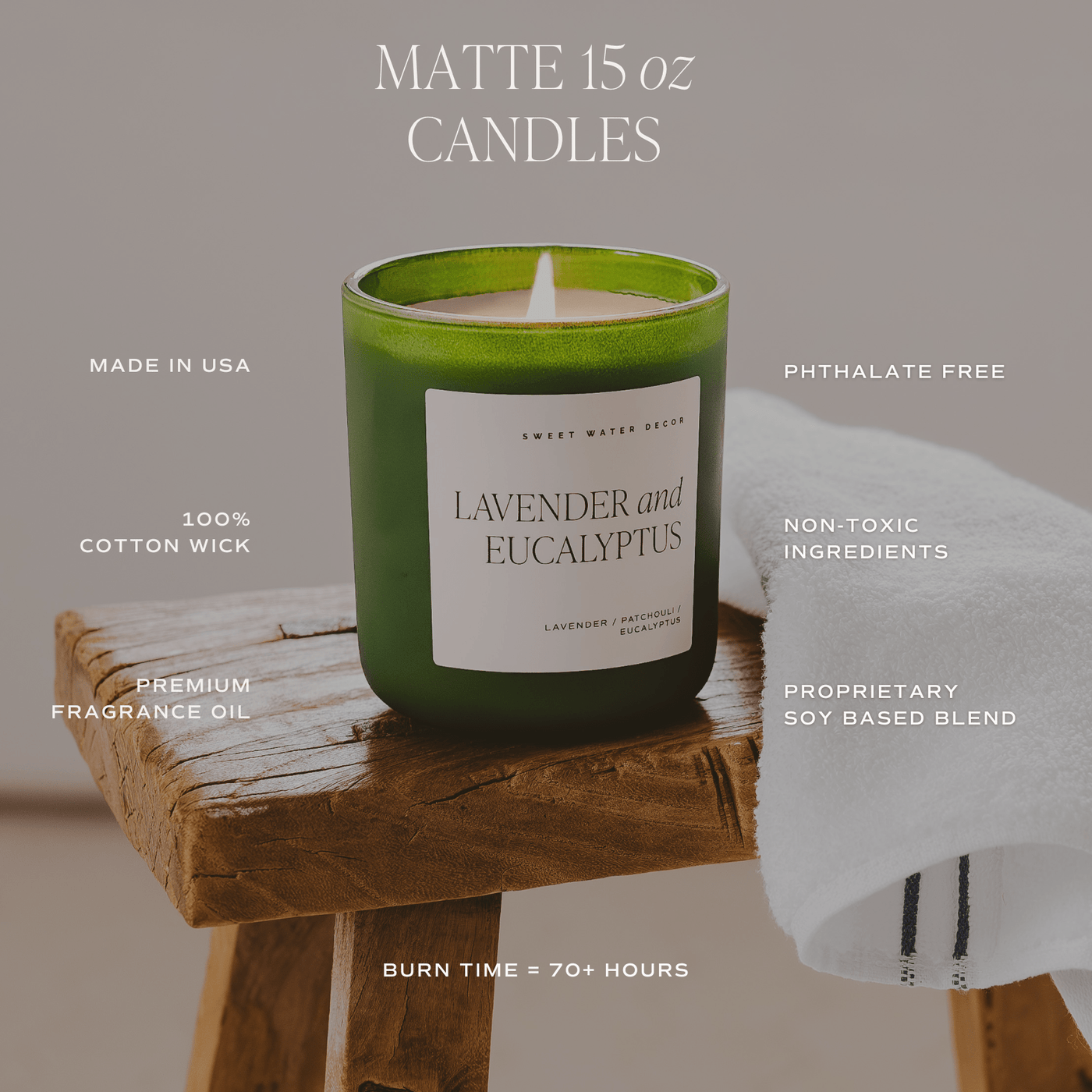 Farmers Market Soy Candle - Green Matte Jar - 15 oz - Sweet Water Decor - Candles