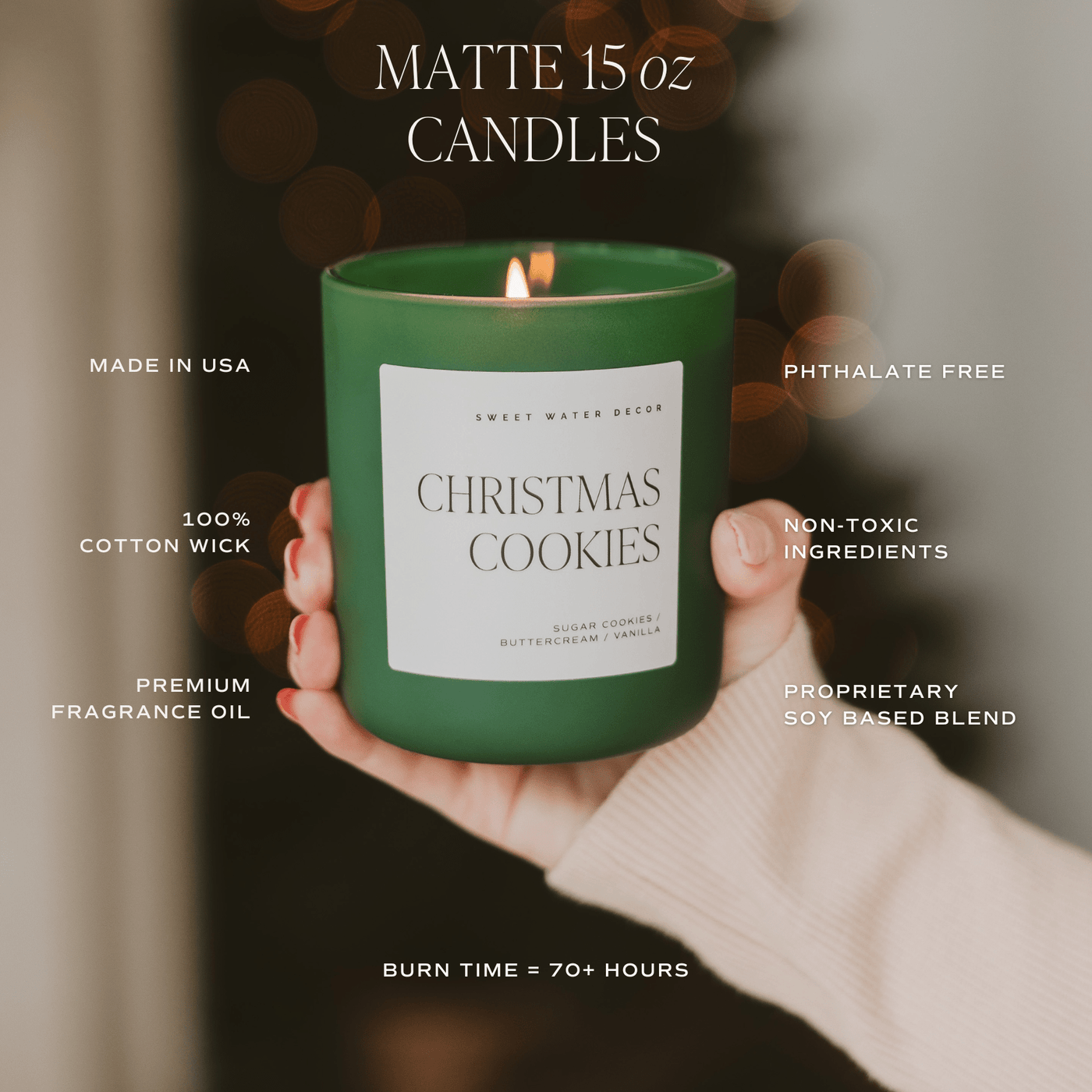 Christmas Cookies Soy Candle - Green Matte Jar - 15 oz (Sugar Cookies) - Sweet Water Decor - Candles
