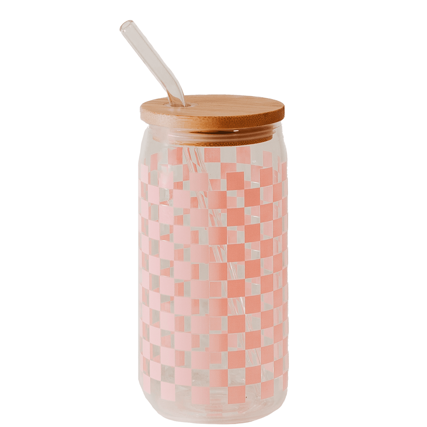 Pink Checkered Can Glass - 17 oz - Sweet Water Decor - Can Glass