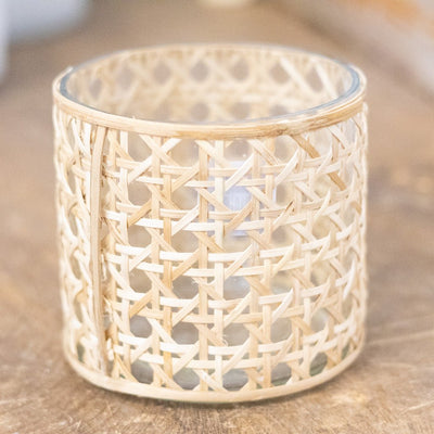 Cane Webbing and Glass Votive Short - Sweet Water Decor - Vases