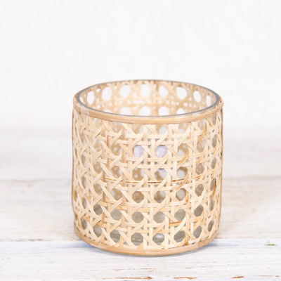 Cane Webbing and Glass Votive Short - Sweet Water Decor - Vases