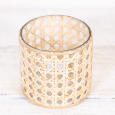 Cane Webbing and Glass Votive Short - Sweet Water Decor - Vases