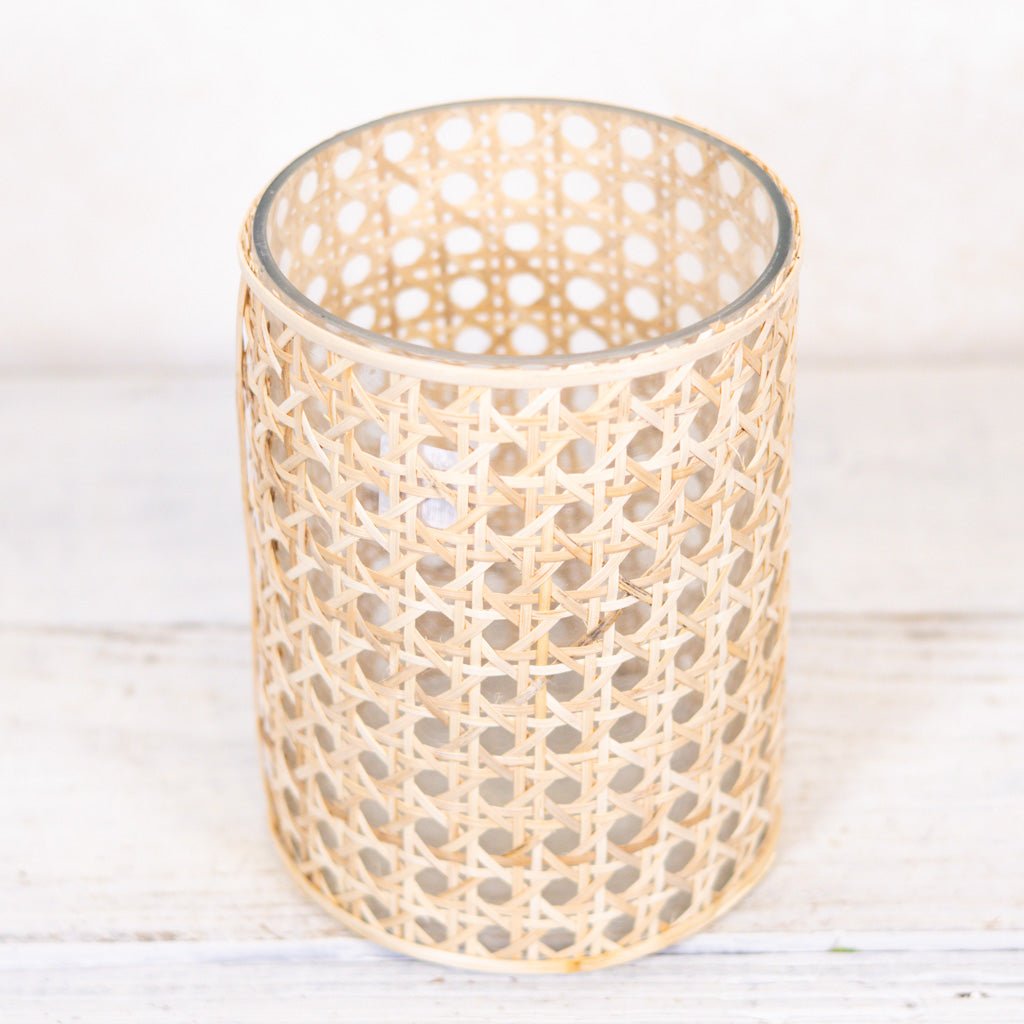Cane Webbing and Glass Votive Tall - Sweet Water Decor - vase