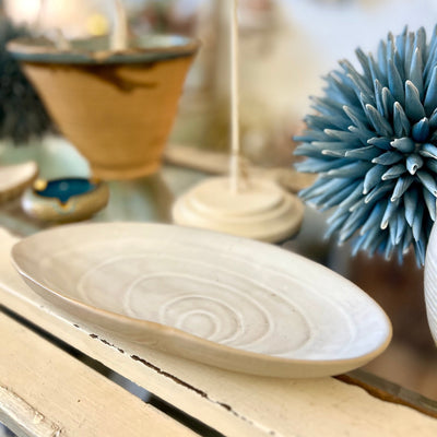 Stoneware White Shell Razor Clam Plate - Sweet Water Decor - Dish