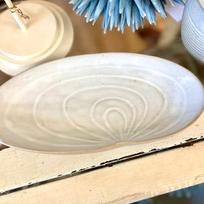 Stoneware White Shell Razor Clam Plate - Sweet Water Decor - Dish