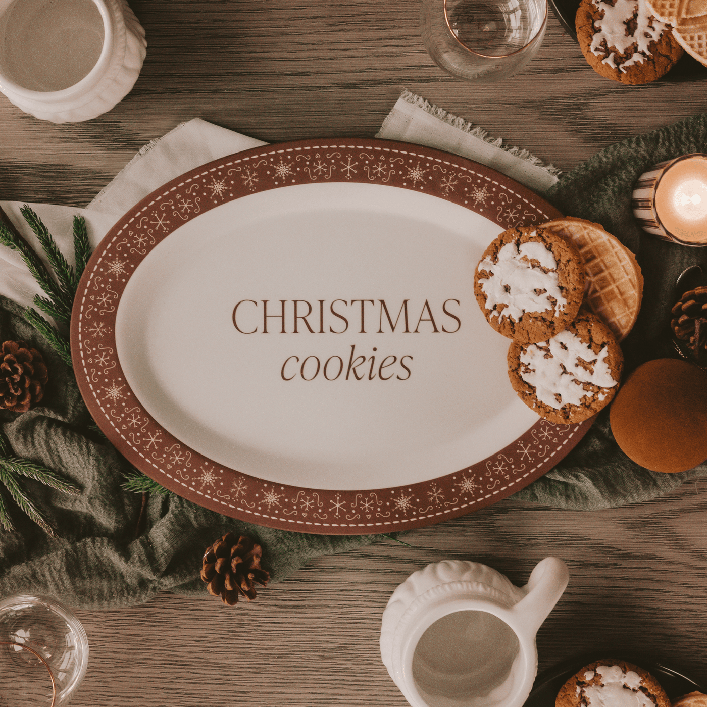 Gingerbread Oval Christmas Cookie Tray - Sweet Water Decor - SERVING TRAYS