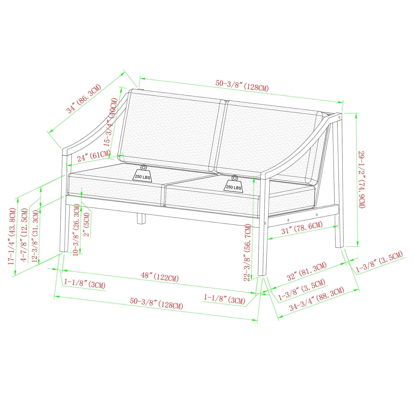 Cologne Modern Solid Wood Outdoor Loveseat