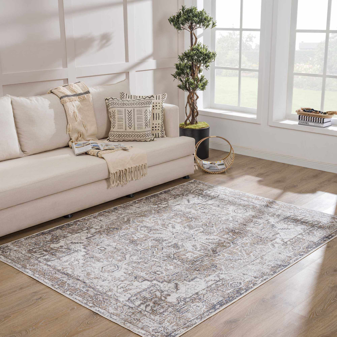 Hera Brown&Cream Washable Area Rug - Sweet Water Decor - Rugs