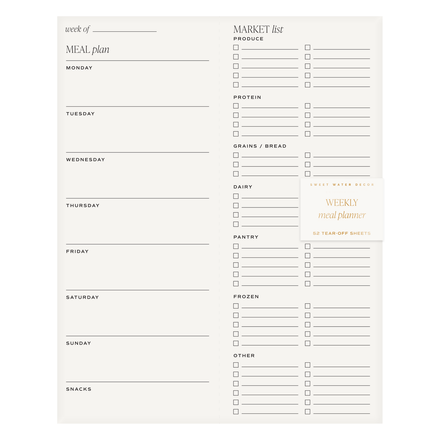 Weekly Meal Planner Notepad - Sweet Water Decor - Notepad