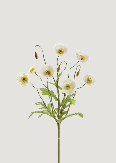 Cream Poppy Blooming Fake Flower Bush - 15" - Sweet Water Decor - faux flower
