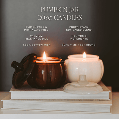 Warm and Cozy Soy Candle - White Translucent Glass Pumpkin Jar - 20 oz - Sweet Water Decor - Candles