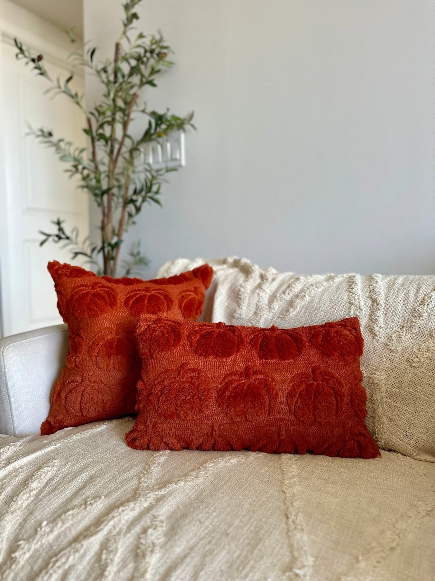 Burnt Orange Pumpkin Lumbar Pillow Cover – 12x20" Faux Fur - Sweet Water Decor - pillow cover