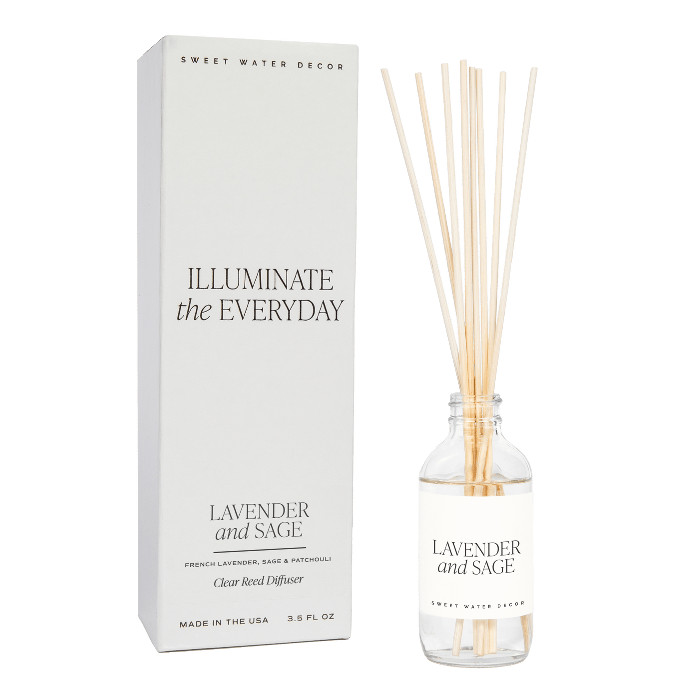 Lavender and Sage Clear Reed Diffuser - Sweet Water Decor - Reed Diffusers