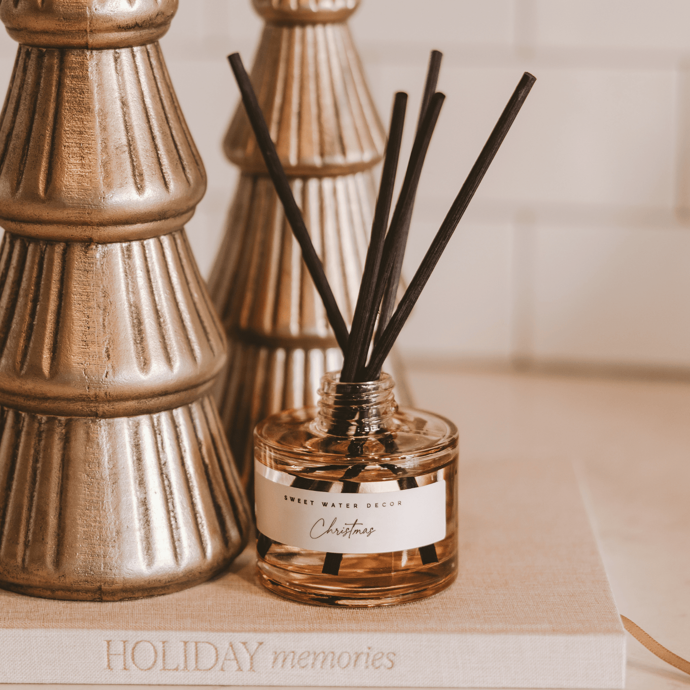 Christmas Tinted Glass Jar Reed Diffuser - Sweet Water Decor - Reed Diffusers
