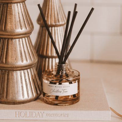 Christmas Tree Tinted Glass Jar Reed Diffuser - Sweet Water Decor - Reed Diffusers