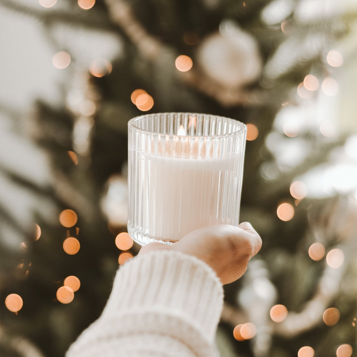 Warm and Cozy Fluted Soy Candle - Ribbed Glass Jar - 11 oz - Sweet Water Decor - Candles