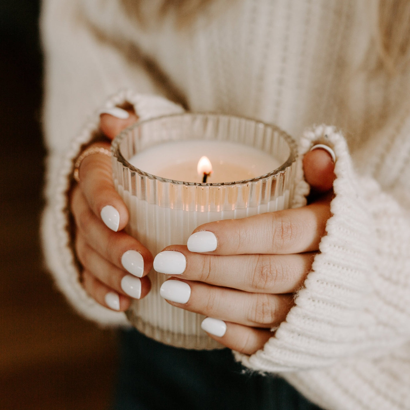 Cashmere and Vanilla Fluted Soy Candle - Ribbed Glass Jar - 11 oz - Sweet Water Decor - Candles