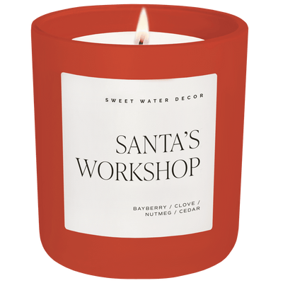 Santa's Workshop Soy Candle - Red Matte Jar - 15 oz (Merry and Bright) - Sweet Water Decor - Candles