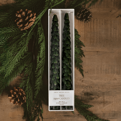 Green Tree Taper Candles - Set of 2 - Sweet Water Decor - Taper Candles