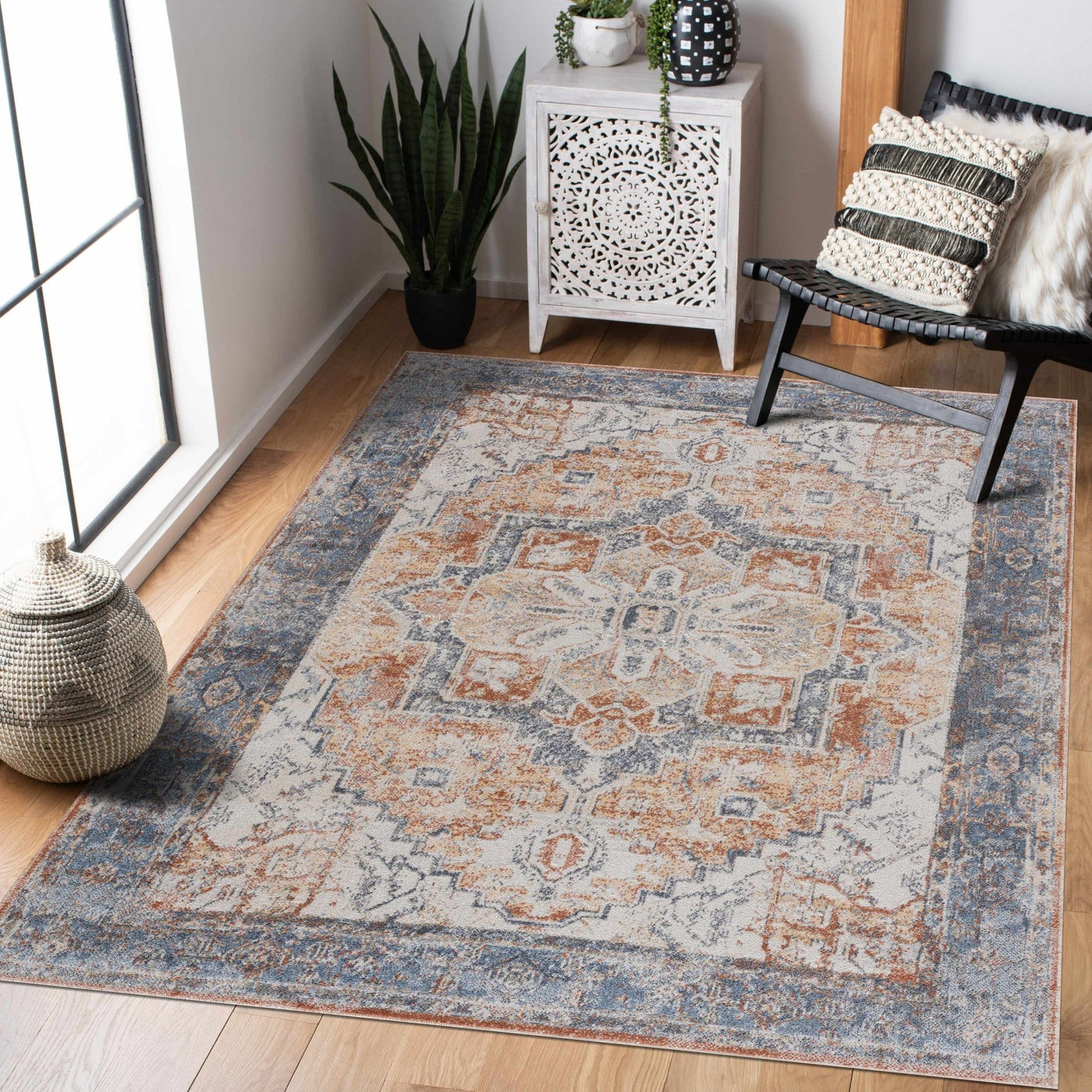 Blue Orange Hera Washable Area Rug - Sweet Water Decor - Rugs