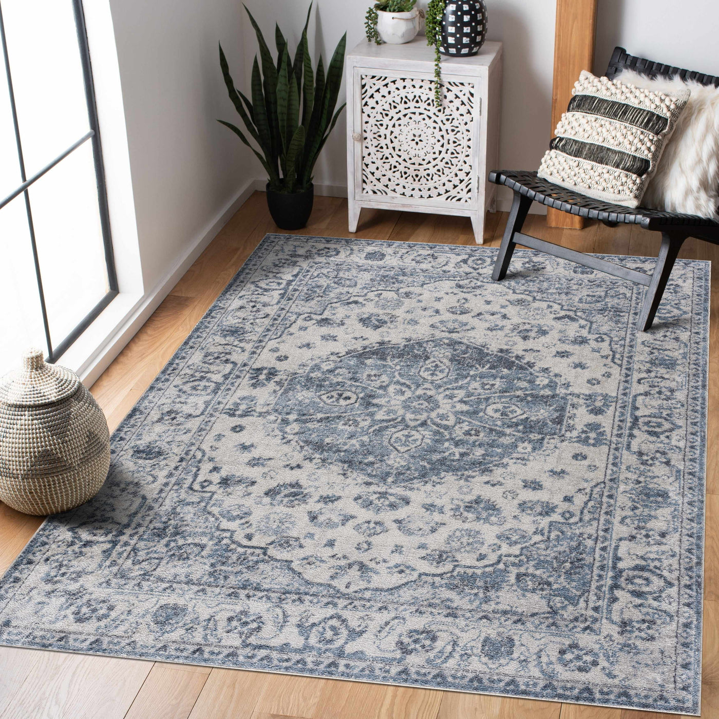 Blue Hiti Washable Area Rug