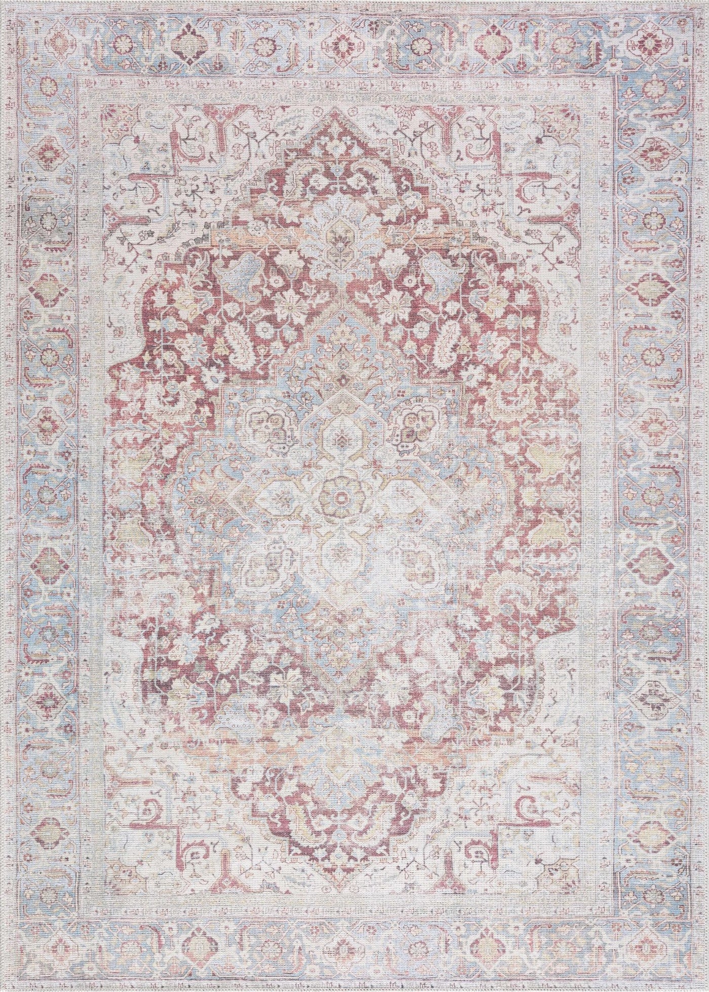 Cream Rust Leeston Vintage Washable Area Rug - Sweet Water Decor - Rugs