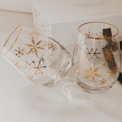 Snowflakes Stemless Wine Glass - Boxed Set of 2 - Sweet Water Decor - wine glass boxed set
